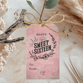 Rustic Pink Western Floral Happy Sweet Sixteen Cadeaulabel