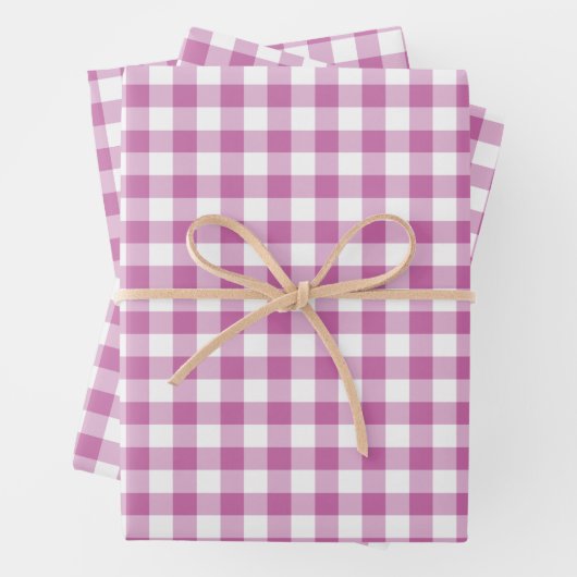 Rustic Pink White Gingham Checkered Pattern Inpakpapier Vel (In situ)
