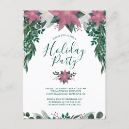 Rustic Pink White Poinsettia Foliage Holiday Party Uitnodiging Briefkaart
