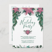 Rustic Pink White Poinsettia Foliage Holiday Party Uitnodiging Briefkaart (Voorkant / Achterkant)