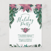 Rustic Pink White Poinsettia Foliage Holiday Party Uitnodiging Briefkaart (Voorkant)
