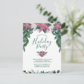 Rustic Pink White Poinsettia Foliage Holiday Party Uitnodiging Briefkaart (Staand voorkant)