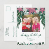 Rustic Pink White Poinsettia Foliage Photo Holiday Briefkaart (Voorkant / Achterkant)