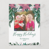 Rustic Pink White Poinsettia Foliage Photo Holiday Briefkaart (Voorkant)