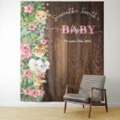 Rustic Pink Wild Safari Animal Welcome Baby Shower Wandkleed (In situ)
