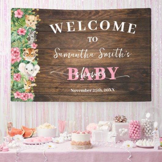 Rustic Pink Wild Safari Welcome Baby Shower Banner (Feest)