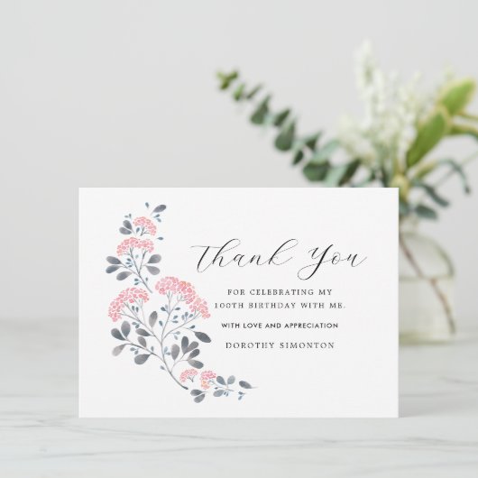 Rustic Pink Wildflower 100th Birthday Hartelijk da (Staand voorkant)