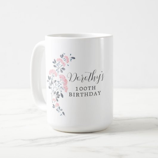 Rustic Pink Wildflower Floral 100th Birthday Gift Koffiemok (Voorkant links)