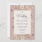 Rustic Pink Wildflower Lijst Script Wedding Kaart (Voorkant)