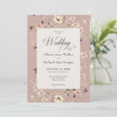 Rustic Pink Wildflower Lijst Script Wedding Kaart (Staand voorkant)