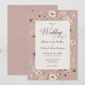 Rustic Pink Wildflower Lijst Script Wedding Kaart (Voorkant / Achterkant)