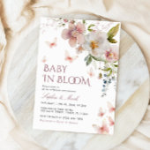 Rustic Pink Wildflowers Baby in Bloom Invitation Kaart