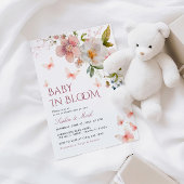 Rustic Pink Wildflowers Baby in Bloom Invitation Kaart