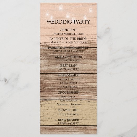Rustic Pink Wood and Lantern Wedding Programmakaart (Achterkant)