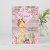 Rustic Pink Wood Burlap Baby shower Blonde Kaart (Staand voorkant)