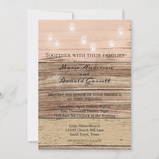 Rustic Pink Wood en Lantern Kaart (Voorkant)