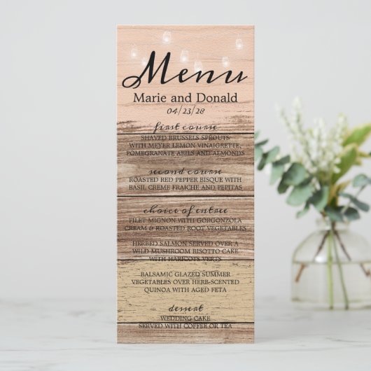 Rustic Pink Wood en Lantern Menu (Staand voorkant)