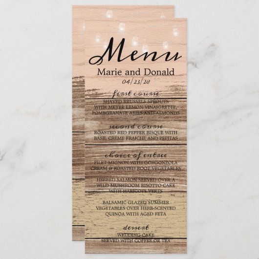 Rustic Pink Wood en Lantern Menu (Voorkant / Achterkant)