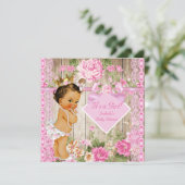 Rustic Pink Wood Princess Baby shower Brunette Kaart (Staand voorkant)