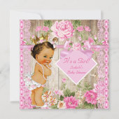 Rustic Pink Wood Princess Baby shower Brunette Kaart (Voorkant)