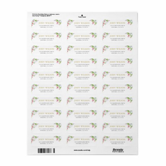 Rustic Pink Wreath Return Address Labels (Full Sheet)