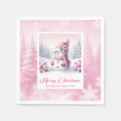 Rustic Pinkmas Cozy Winter Scene Kids Party Xmas Servet (Voorkant)