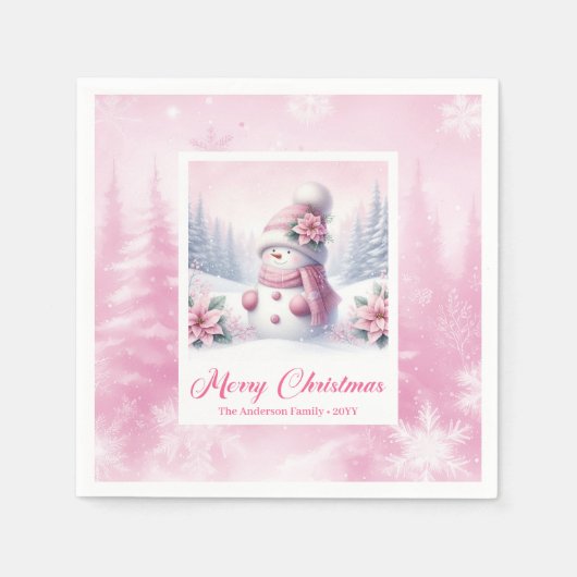 Rustic Pinkmas Cozy Winter Scene Kids Party Xmas Servet (Voorkant)