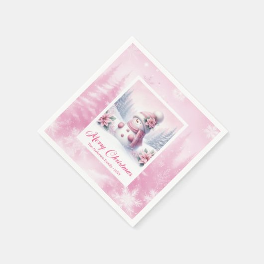 Rustic Pinkmas Cozy Winter Scene Kids Party Xmas Servet (Hoek)