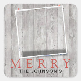 Rustic Pinned Photo Merry Holiday Vierkante Sticker
