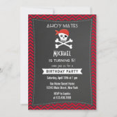 Rustic Pirate Birthday Invitation Red Kaart (Voorkant)