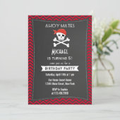 Rustic Pirate Birthday Invitation Red Kaart (Staand voorkant)