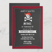Rustic Pirate Birthday Invitation Red Kaart (Voorkant / Achterkant)