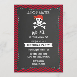 Rustic Pirate Birthday Invitation Red Kaart