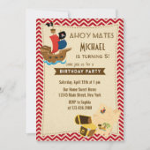 Rustic Pirate Ship Birthday Invitation Red Kaart (Voorkant)