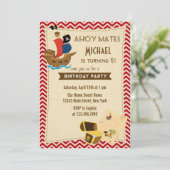 Rustic Pirate Ship Birthday Invitation Red Kaart (Staand voorkant)