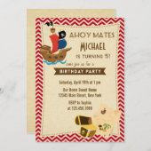 Rustic Pirate Ship Birthday Invitation Red Kaart (Voorkant / Achterkant)