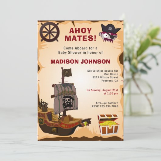  Rustic Pirate Theme Baby shower Kaart (Staand voorkant)