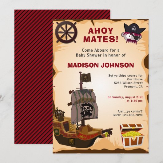  Rustic Pirate Theme Baby shower Kaart (Voorkant / Achterkant)