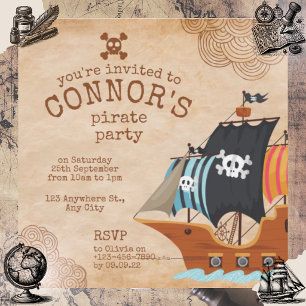Rustic Piraten Verjaardagsfeest met Vintage Schip Kaart