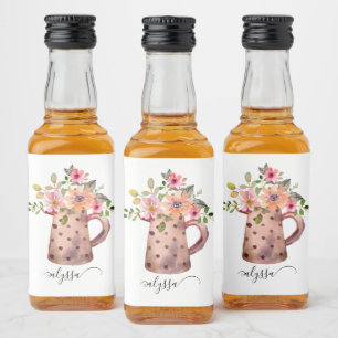 Rustic Pitcher Peach & Mauve Watercolor Floral Likeurfles Etiket