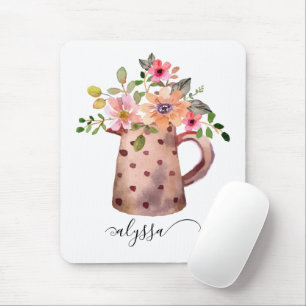 Rustic Pitcher Peach & Mauve Watercolor Floral Muismat