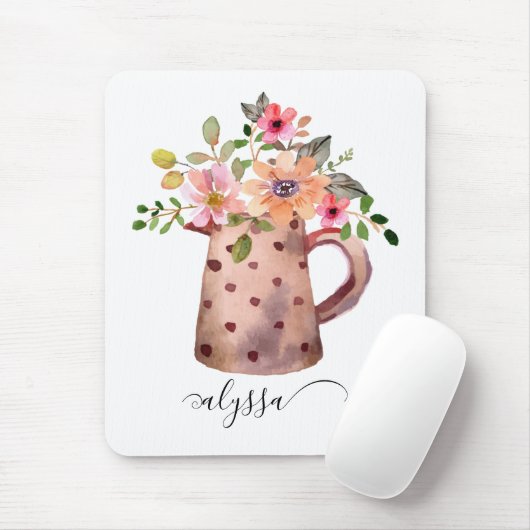 Rustic Pitcher Peach & Mauve Watercolor Floral Muismat (Met muis)