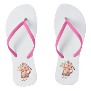 Rustic Pitcher Peach & Mauve Watercolor Floral Teenslippers