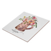 Rustic Pitcher Peach & Mauve Watercolor Floral Tegeltje (Zijkant)