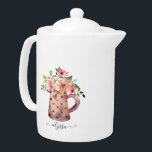 Rustic Pitcher Peach & Mauve Watercolor Floral Theepot<br><div class="desc">Rustic Pitcher Peach & Mauve Watercolor Floral design with stylish trendy custom name.</div>