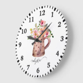 Rustic Pitcher Peach & Mauve Waterverf Floral Grote Klok (Hoek)