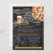 Rustic Pizza Beer & Luiers Baby shower Uitnodiging (Voorkant)