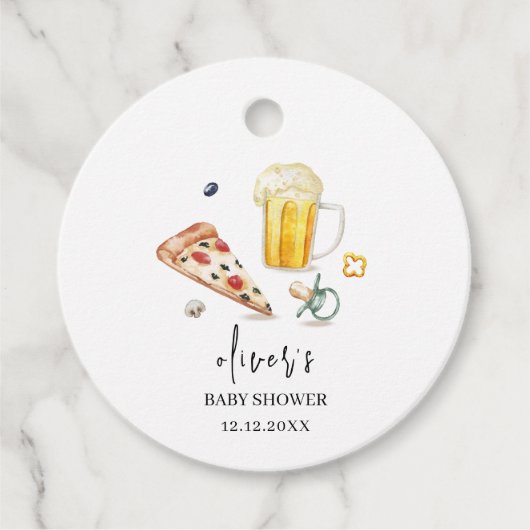 Rustic Pizza Beers Pacifier Baby shower Bedankjes Labels (Voorkant)