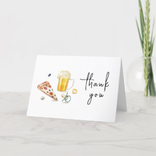 Rustic Pizza Beers Pacifier Baby shower Bedankkaart