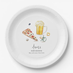 Rustic Pizza Beers Pacifier Baby shower Papieren Bordje